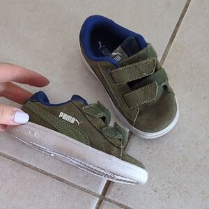 Like New Puma Infant Olive and Navy Velcro Sneakers